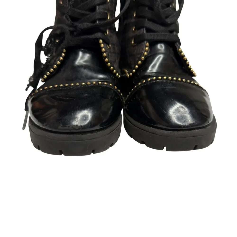 BCBG Girls Combat Boots Faux Leather Logo Stud Lace Up Lug Sole Big Girl 1